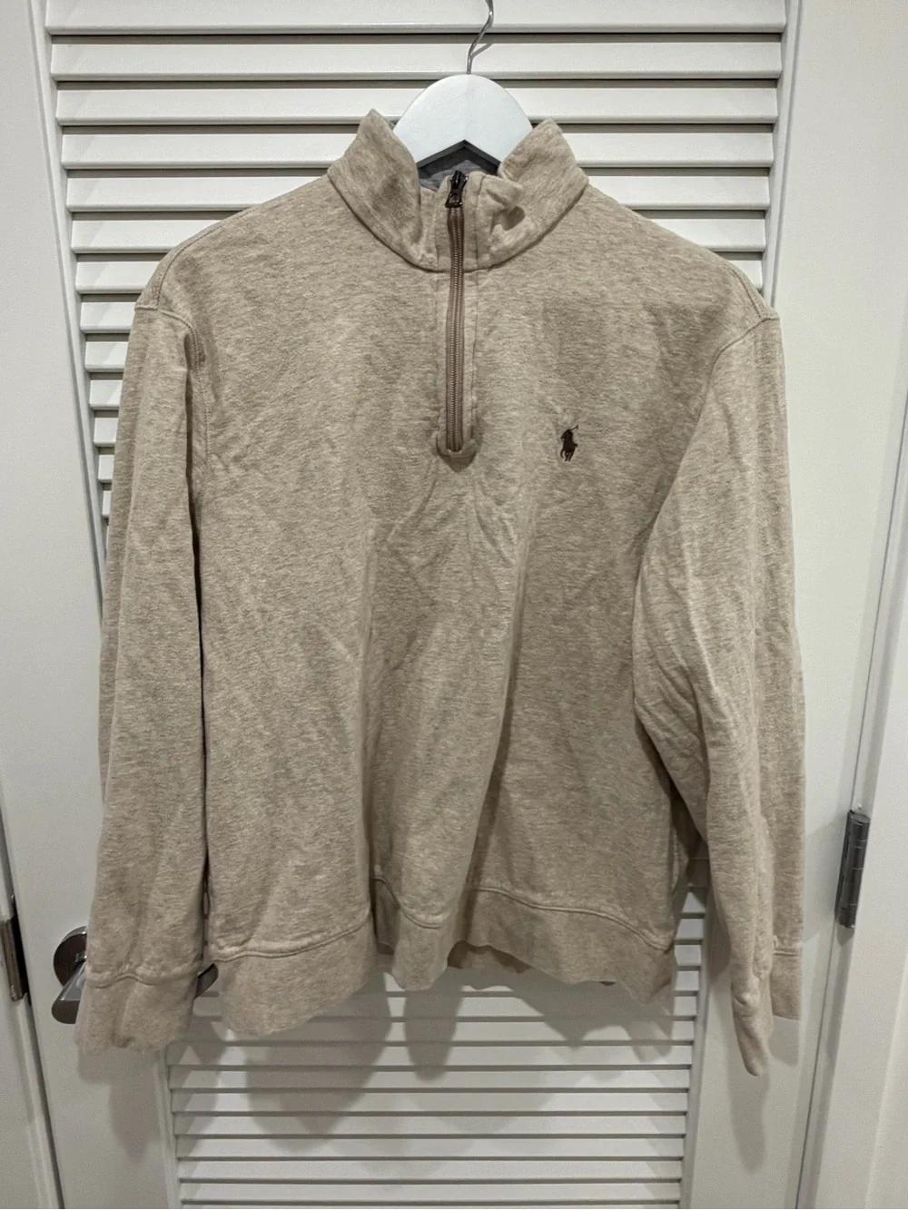 Polo Ralph Lauren Quarter Zip Pullover Beige Gray Shrunk